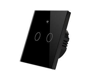 ENER-J Smart WiFi Touch Light Switch 2 Gang No Neutral Wire Required Black Glass Panel Independent Dual Control Works with Alexa and Google Home App Remote Access Includes Mini Adapter