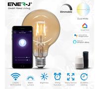 ENER-J Smart WiFi Vintage G95 LED Globe Bulb Amber Glass Dimmable & CCT Changing, 8.5W in White | Size: 25 cm diameter x 19 cm high ENER-J White 25 cm diameter x 19 cm high