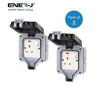 ENER-J Waterproof 13A Single BS Socket with Switch - Pack of 2