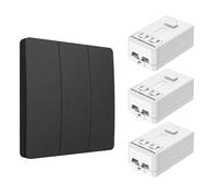 ENER-J Wireless Kinetic 3 Gang Light Switch with 3 Receivers 500W in Black ENER-J Black