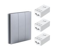 ENER-J Wireless Kinetic 3 Gang Switch ECO SERIES (Silver body) with 3 Non Dimmable 5A RF Receivers. No Wiring, No Batteries, No Drilling Holes