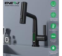 ENER-J Women's Modern Black Waterfall Basin Tap with LED Temperature Display & Pull-Out Sprayer - Stainless Steel | Size: 100 cm x 100 cm ENER-J Black 100 cm x 100 cm