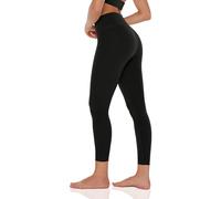 ENERBLOOM Womens Yoga Leggings Workout Tights Pants 25"/28" High Waisted No Front Seam Tummy Control Cream Feeling, Carbon Black 25", XS
