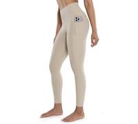 ENERBLOOM Workout Leggings with Pockets for Women High Waist Yoga Pants 25"/28" Cream Soft Lightweight Athletic Gym Tights, Khaki, Large