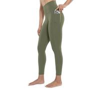 ENERBLOOM Workout Leggings with Pockets for Women High Waist Yoga Pants 25"/28" Cream Soft Lightweight Athletic Gym Tights, Olive Green, S