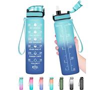 Enerbone 32 OZ Water Bottle, Leakproof BPA & Toxic Free, Motivational Water Bottle with Times to Drink and Straw, Fitness Sports Water Bottle with Strap for Office, Gym, Outdoor Sports, Green-Blue