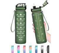 Enerbone 32 OZ Water Bottle, Leakproof BPA & Toxic Free, Motivational Water Bottle with Times to Drink and Straw, Fitness Sports Water Bottle with Strap for Office, Gym, Outdoor Sports, Hunter Green