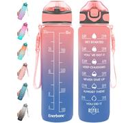 Enerbone 32 OZ Water Bottle with Times to Drink and Straw, Leakproof BPA & Toxic Free, Drinking Water Bottle with Carrying Strap, Ensure You Drink Enough Water for Fitness and Outdoor, Pink-Blue