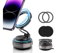 EnerCharge Magnetic Car Phone Holder, with 360° Adjustable & 3-Fold Extension, Upgraded Vacuum Suction Cup Cell Phone Mount for Car/Gym/Kitchen/Shower (Aluminum Alloy)