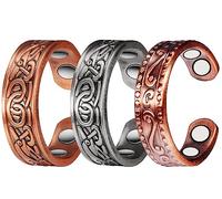 EnerCoppeX 3-Piece 99% Pure Copper Men's and Women's Copper Ring Set, Inlaid with 4 3500 Gauss Effective Magnets, Open Design can Freely Adjust The Size, 2.3 inches Copper Ring (B)