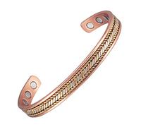 EnerCoppeX 6.5" Braided Three Tone Magnetic Copper Bracelet 99.99 Solid Copper Magnetic Bracelet Carry 8 (3500 Gauss) Magnets Adjustable Size Cuff Bracelet Unisex