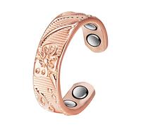 EnerCoppeX Magnetic Pure Copper Women's Ring, Beautifully Engraved Plum Pattern, Carrying 4 Magnets, Freely Adjustable, Gift Bag Included (A)