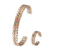 EnerCoppeX Pure Copper Magnetic Bracelet + Ring, 6.5" Bracelet Carry 8 Magnets, 2.3" Ring Carry 4 Magnets, Freely Adjustable Size, Gift Bag Included