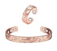 EnerCoppeX Set Magnetic Solid Copper 6.5" Bracelet and 2.3" Ring, 99.99% Solid Copper Magnetic Combination Jewelry Bracelet 8 Magnet Rings 4 Magnets Adjustable Size Unisex