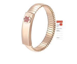 EnerCoppeX SOS Medical Alert PersonalizedID Medical life-emergency stainless bracelet for all people to travel &daily in case of urgency (7.48 inches, Rose gold)