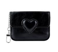 Energather Card Wallet, Fashion Heart-Shaped Credit Card Holder with Key Chain, PU Leather Small Wallets for Women for Shopping, and Daily Travel (Black)
