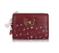 Energather Women's Purse, PU Leather Wallet for Women, Fashionable Small Purse with Metal Butterfly for Shopping, Travel, Dating, red, S, Casual