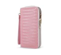 Energather Women's Wallets, Large Capacity Card Leather Wallets for Women, Double Zip Long Wallet Card Holder Wallet with Removable Wristband, Pink, S, Modern
