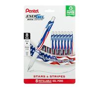 EnerGel RTX Retractable Liquid Gel Pen, Flag Barrel, (0.7mm) Metal Tip, Medium Line, Black Ink, Pack of 8 Pens