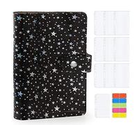 Energetic 11 x A6 PVC 6 Rings Refillable Binder Cover with 9 Pockets/1 Card/1 Label (Black Stars)