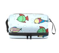 Energetic Fish Double Layer Cosmetic Bag for Women and Girls, Travel Toiletry Bag Makeup Handy Pouch Organiser Bag with Brush Compartment