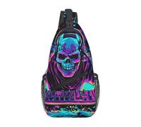 Energetic Skeleton Dj Crossbody Shoulder Bag Travel Chest Pack Sling Backpack For Men Hiking Daypack