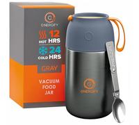 Vacuum Insulated Food Jar. Large 24oz Bowl incl. Folding Spoon, Cup. Wide Mouth Thermos Keep Hot & Cold Drinks Soup Thermo Lunch Container for Adults. BPA-Free Stainless Steel, Leak Proof Grey