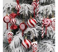 Energize Your Holiday Decor with Our Charming Set of 15 Plastic Peppermint Ornaments (Red)
