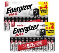 Energizer Max AA Alkaline Batteries (Pack 8 Plus 4 Free)