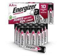 Energizer Advanced AA Batteries, 1.5V Alkaline, 16 Double A Batteries, Power That Lasts 100 percent Longer, Ideal for High-Drain Devices, 10-Year Shelf Life, 0 percent Plastic Packaging