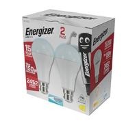 Energizer B22 Bayonet LED Bulb 150W 150 Watts Daylight Light Bulbs 2 Pack | 150W Equivalent, Energy Saving uses only 18W, 6500K, 2452 Lumen, Non-Dimmable, Extra Bright