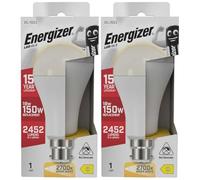 Energizer B22 Bayonet LED Bulb 150W, Warm White, 150 Watts Equivalent, 2700K-3000K 18W BC GLS, Light Bulbs, Energy Saving, 2452 Lumen, Non-Dimmable, Extra Bright, Pack of 2