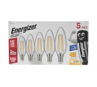 Energizer Dimmable Filament LED Candle Bulbs, E14 /Small Edison Screw, Clear 550 Lumens, Warm White, Pack of 5