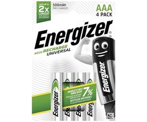Energizer E301375700 Pre-Charged NiMH Battery Rechargeable Universal AAA 1.2 V 500 MAH, Pack of 4 Silver