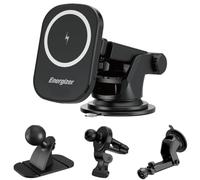 Energizer ECA007 Magnetic Car Mount with 15W Wireless Fast Charging, Qi Car Charger with USB C Port for Air Vent and Dashboard, PowerSafe Protection, Adjustable