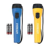 Energizer Eveready LED Torch (2 Pack), Super Bright Flashlight for Outdoors, Camping and Gifts (4 AA Batteries Included), Blue/Yellow