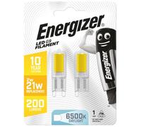 Energizer G9 Energy Saving LED Filament Bulb, 2W (Equivalent 20W) Daylight 6,500K, 210 Lumen - 2 Pack (Non-Dimmable)