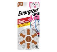 Energizer Hearing Aid Batteries Size 312, Brown Tab, 6 Pack
