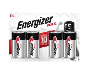 Energizer Max D4 Batteries - Pack of 4