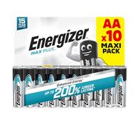 Energizer Max Plus - AA Batteries (10 Pack) - Double A Performance Alkaline Battery 1.5V - 200 Percent Longer Lasting - For High Drain Devices - 0 Plastic Packaging - 10 Year Shelf Life