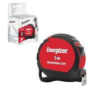 Energizer - Measuring Tape 3 Metres Metric System - Black and Red - Bi-Material Tylon - Ergonomic Case - Lacquered Steel Tape with Hook 16mm - Tape Lock - Automatic Return