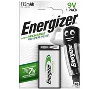 Energizer Recharge Power Plus - Rechargeable 9V Battery (1 Pack) - 175 mAh NiMH - Fire Alarms, Smoke Detectors, Radios, Toys - 100% Recyclable Plastic Free Packaging