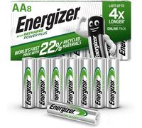 Energizer Recharge Power Plus - Rechargeable AA Batteries (8 Pack) - 2000 mAh NiMH Triple A Battery - 100% Recyclable Plastic Free Packaging