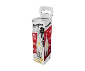 Energizer S12853 2W 250lm B22 BC Bent Tip Candle Filament LED Bulb Warm White 2700K