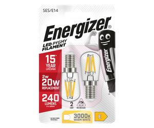 Energizer S13562 2W 240lm E14 SES Filament Pygmy LED Bulb Warm White 3000K Blister (2 Pack)