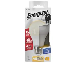 Energizer S29776 4.2W 470lm E27 ES GLS LED Bulb Opal Warm White 2700K Dimmable