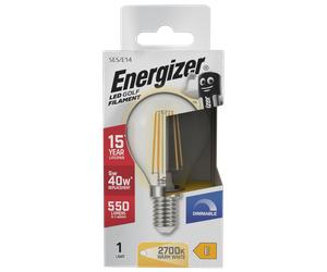 Energizer S29790 5W 550lm E14 SES Golf Filament LED Bulb Warm White 2700K Dimmable