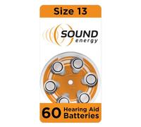 Energizer Sound Energy Hearing Aid Batteries Size 13 (60 Pack) Zinc Air | Long Lasting Power - Easy Installation - Mercury & Cadmium Free -4 Year Shelf Life [Amazon Exclusive]