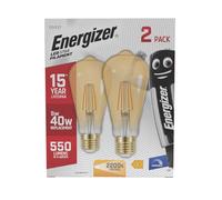 Energizer ST64 Gold Vintage LED Edison Bulbs, 2200K, E27 Base, Dimmable, Pack of 2