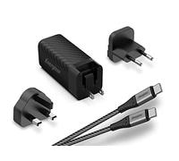 Energizer Ultimate 90W GaN Fast Charger - Dual Port (USB-C PD & USB-A) Travel Mains Adapter with Universal UK/EU/US Plugs & 100W USB-C Braided Cable for Laptops, MacBooks & Smartphones, Black